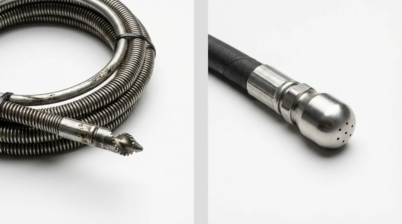 Drain snake cable and hydro jetting nozzle used for drain cleaning in Shafer, MN