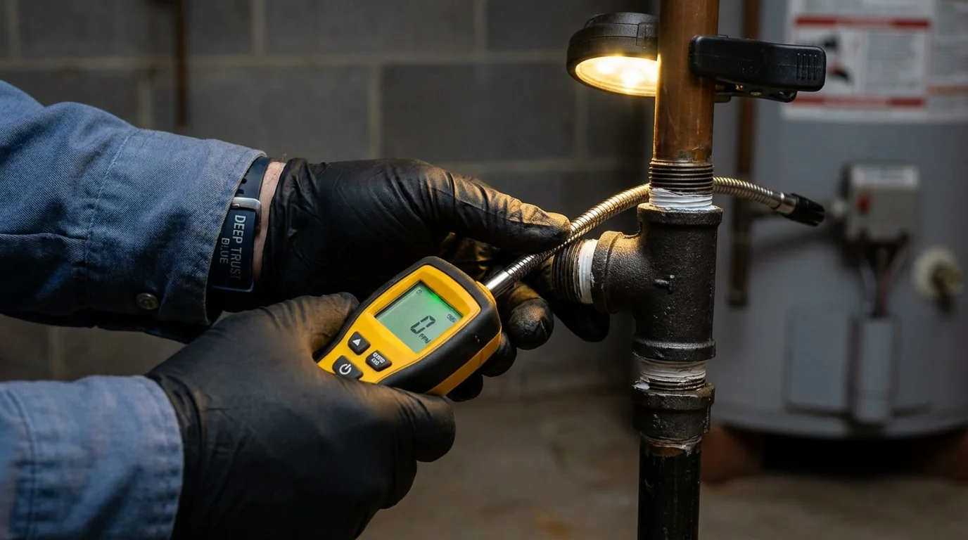 Gas leak detection with electronic sniffer by Johns Plumbing LLC in Shafer